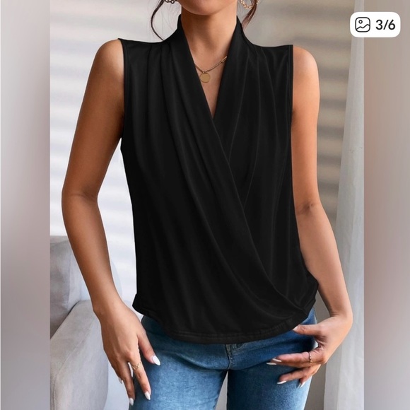 Black Ruched Wrap Tank Top - Picture 3 of 6